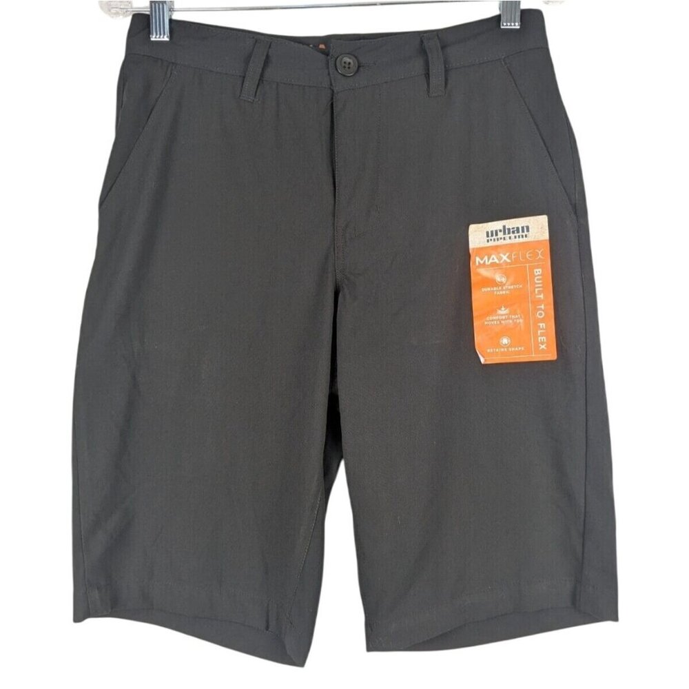 Urban Pipeline Max Flex Shorts 29x12 Black Flat Front‎ Bermuda Chino Tech Pocket